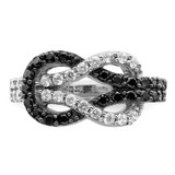 Sterling Silver Rhodium Black and Clear CZ Love Knot Ring - QR-880305FA-7429