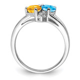 Sterling Silver Rhodium Blue Topaz & Citrine Diam. Ring - QR-278D9A93-5246