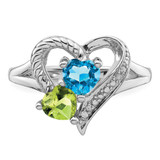 Sterling Silver Rhodium Blue Topaz Peridot Diam. Ring - QR-BEA15224-8133