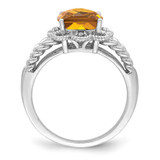 Sterling Silver Rhodium Checker-Cut Whiskey Quartz & Diam. Ring - QR-0DB20119-4758