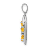 Sterling Silver Rhodium Citrine & Diamond Butterfly Heart Pendant