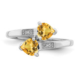 Sterling Silver Rhodium Citrine & Diamond Heart Ring - QD-4A11C5A5-4968