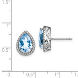 Sterling Silver Rhodium Created Aquamarine & CZ Post Earrings