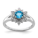 Sterling Silver Rhodium Diam. & Light Blue Topaz Ring - QR-A0990FDA-6279