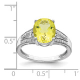 Sterling Silver Rhodium Diam. & Oval Lemon Quartz Ring