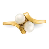 14K 4-5mm White Button Freshwater Cultured 2 Pearl Ring