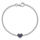Sterling Silver Rhodium Diam. & Sapphire Heart Bracelet - QD-893811D3-7610