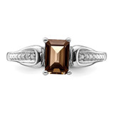 Sterling Silver Rhodium Diam. & Smoky Quartz Ring - QR-064EB93A-6430