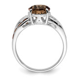 Sterling Silver Rhodium Diam. & Smoky Quartz Ring - QR-07583A5A-9745