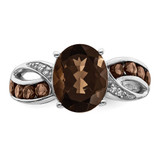 Sterling Silver Rhodium Diam. & Smoky Quartz Ring - QR-3E8800B2-7305