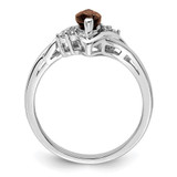 Sterling Silver Rhodium Diam. & Smoky Quartz Ring - QR-6090942C-2834