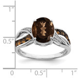 Sterling Silver Rhodium Diam. & Smoky Quartz Ring - QR-9A3E72CE-1805