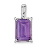 Sterling Silver Rhodium Emerald-cut Amethyst & Diamond Pendant