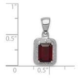 Sterling Silver Rhodium Emerald-cut Garnet & Diamond Pendant