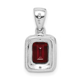 Sterling Silver Rhodium Emerald-cut Garnet & Diamond Pendant