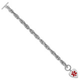 Sterling Silver Rhodium Engraveable Enamel Heart Medical ID Bracelet - XS-3B7764FE-4246