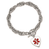 Sterling Silver Rhodium Engraveable Enamel Heart Medical ID Bracelet - XS-82999566-6516