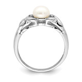 Sterling Silver Rhodium FW Cultured Button Pearl & Diamond Ring - QD-9F191494-1438