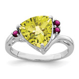 Sterling Silver Rhodium Lemon Quartz & Rhodolite Garnet Ring - QR-1FDDA16E-3492