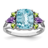 Sterling Silver Rhodium Light Swiss Blue Topaz, Amethyst & Peridot Ring - QR-7086CA1A-1372