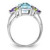Sterling Silver Rhodium Light Swiss Blue Topaz, Amethyst & Peridot Ring - QR-C7D90CBB-3221