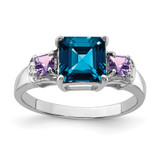 Sterling Silver Rhodium London Blue Topaz, Amethyst & Diam. Ring - QR-62B72D32-2293