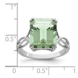 Sterling Silver Rhodium Octagonal Green Quartz Ring