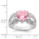 Sterling Silver Rhodium plated 10mm Clear CZ and Pink Heart CZ Ring - QR-259CECBB-5829