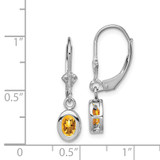 Sterling Silver Rhodium Plated 6x4mm Oval Citrine Leverback Earrings