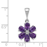 Sterling Silver Rhodium Plated Amethyst and Diamond Flower Pendant