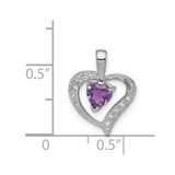 Sterling Silver Rhodium Plated Amethyst and Diamond Heart Pendant - QD-D1C2C9D4-5713