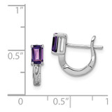 Sterling Silver Rhodium Plated Amethyst Hinged Hoop Earrings