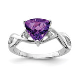 Sterling Silver Rhodium Plated Amethyst White Topaz Trillion Ring - QR-6E944D44-3929