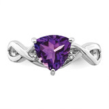 Sterling Silver Rhodium Plated Amethyst White Topaz Trillion Ring - QR-6E944D44-3929