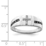 Sterling Silver Rhodium Plated Black and White Diam. Cross Men's Ring - QR-85B75163-3702