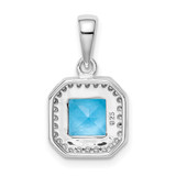 Sterling Silver Rhodium Plated Clear CZ and Square Blue CZ Pendant - QP-297170A4-5676