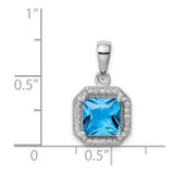 Sterling Silver Rhodium Plated Clear CZ and Square Blue CZ Pendant - QP-297170A4-5676