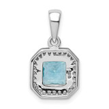 Sterling Silver Rhodium Plated Clear CZ and Square Blue CZ Pendant - QP-452DAE13-1668