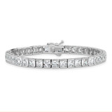 Sterling Silver Rhodium Plated CZ 47 Stone 8in Bracelet