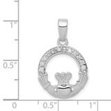 Sterling Silver Rhodium Plated CZ Claddagh Pendant - QC-D3C0AA52-5032