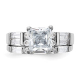 Sterling Silver Rhodium Plated CZ Engagement Ring and CZ Wedding Band Two Piece Set - QR-08C54B22-2667