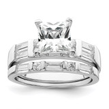 Sterling Silver Rhodium Plated CZ Engagement Ring and CZ Wedding Band Two Piece Set - QR-2D269148-8152