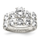 Sterling Silver Rhodium Plated CZ Engagement Ring and CZ Wedding Band Two Piece Set - QR-4FBDEF74-4178