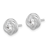 Sterling Silver Rhodium Plated CZ Knot Post Earrings