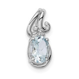 Sterling Silver Rhodium Plated Dia. & Aquamarine Oval Pendant - QP-B437C412-6081