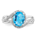 Sterling Silver Rhodium Plated Dia. and Light Swiss BT Oval Ring - QR-56B2609A-1100