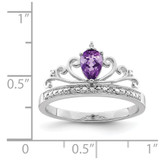 Sterling Silver Rhodium Plated Diamond & Amethyst Teardrop Ring - QR-0548CD58-9716