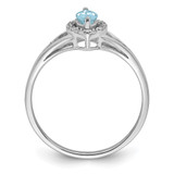 Sterling Silver Rhodium Plated Diamond & Aquamarine Marquise Ring - QR-28F7C228-4665