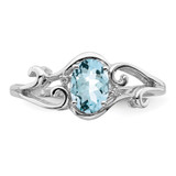 Sterling Silver Rhodium Plated Diamond & Aquamarine Oval Ring - QR-A5E4C281-4164