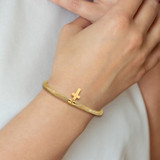 14K 4mm Cross Dangle Woven Mesh Slip-on Stretch Bracelet